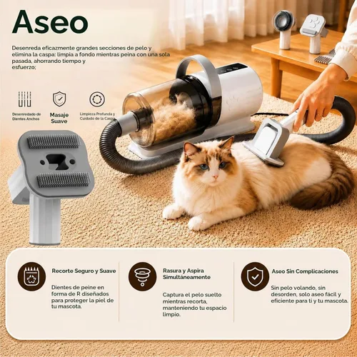 Vista 5 de Aspiradora de aseo para perros, kit de aseo para mascotas con aspiradora