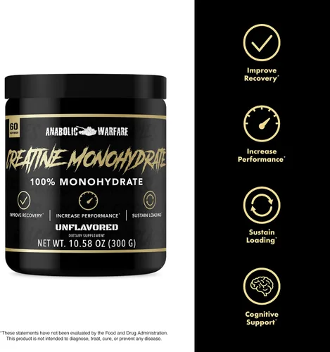 Vista 4 de Anabolic Warfare Monohidrato de creatina, recuperación después del entrenamiento, aumenta el rendimiento, mantiene la carga, creatina premium*