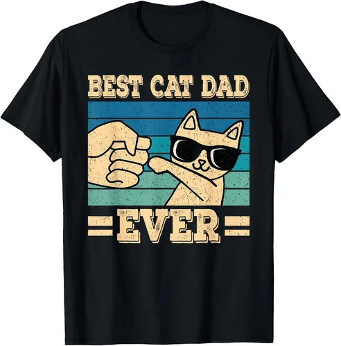 Vista 10 de Best Cat Dad Ever Vintage Funny Cat Lover Retro Men T-Shirt Asphalt Grey