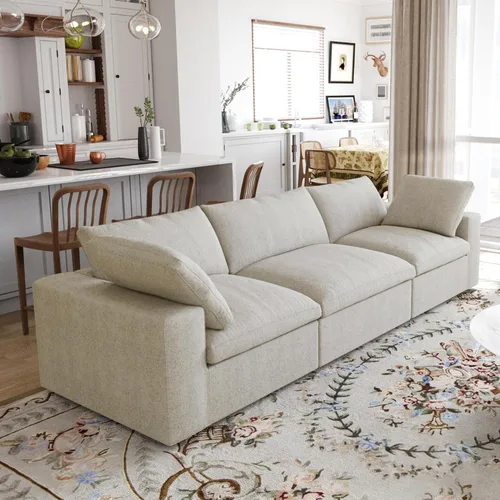 Vista 18 de Sofá modular Cloud de 79 pulgadas, sofá biplaza modular convertible con otomana de almacenamiento, sofá de tela de lino y algodón para sala