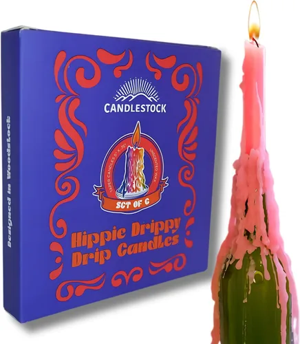 Vista 6 de Candlestock Hippie Drippy Drip Candles - Paquete de 6 velas de goteo para botellas de vino (verde)