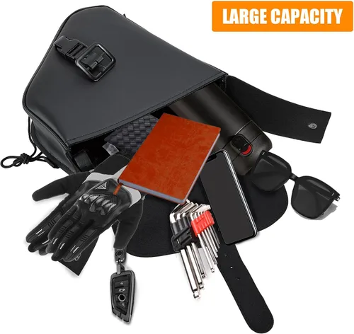Vista 6 de Bolsas para sillín de motocicleta, de cuero sintético, bolsa de brazo oscilante para softails, Sportsters Choppers, bolsas laterales impermeables