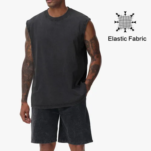 Vista 3 de Camisetas sin mangas de algodón para hombre, corte muscular, gimnasio, correr, playa, ajuste holgado
