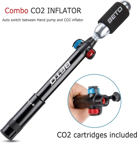 Vista 3 de Mini bomba de bicicleta con inflador de CO2 – Bomba de mano de modo dual/válvula de CO2 – Bomba de neumático de bicicleta portátil patentada