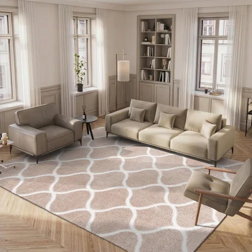 Vista 4 de SAFAVIEH Tahoe Shag Collection - Alfombra para pasillo, 2 x 9 pies, color beige y blanco, diseño de enrejado, no desprende pelusa y de fácil