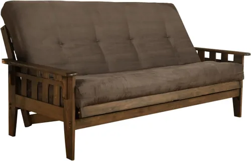 Vista 17 de FutonX - Juego de marco y colchón de nogal rústico con opción para añadir cajones, sofá cama futón de 8 pulgadas con resortes interiores de madera