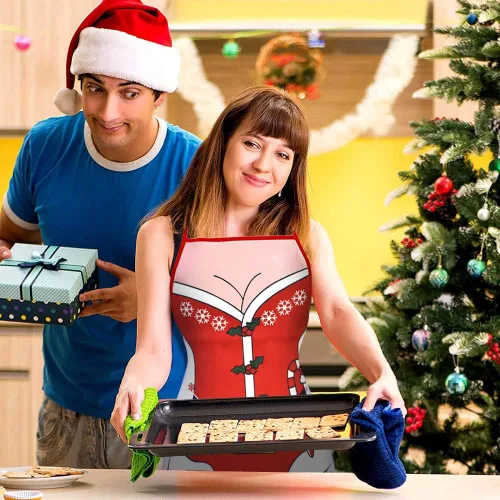 Vista 7 de Nialnant Paquete de 2 delantales de Navidad para mujeres y hombres, chef, divertidos delantales de cocina para parejas, para limpieza de cocina
