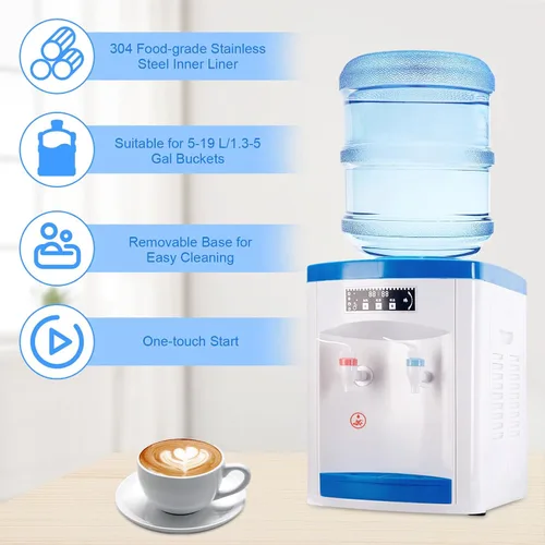 Vista 3 de Dispensador de enfriador de agua de carga superior, dispensador eléctrico de agua fría caliente de escritorio de 5 galones, agua hirviendo con Azul
