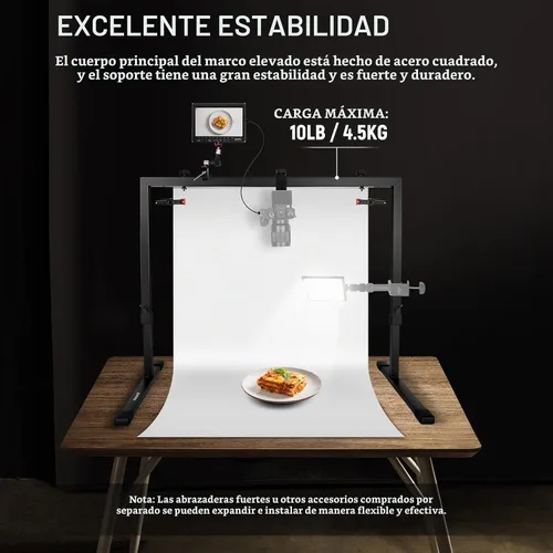 Vista 4 de NEEWER Soporte de cámara sobre mesa para tomas desde arriba, soporte de mesa resistente de acero para montaje de cámara, plataforma multidispositivo
