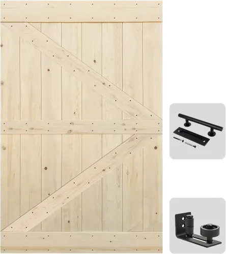 Vista 15 de S&Z TOPHAND® Puerta de granero de 24 x 84 pulgadas, puerta de granero con refuerzo británico sin acabar de 20-60 pulgadas/estilo moderno/madera