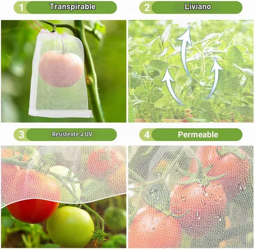 Vista 3 de Bolsas de cobertura de frutas contra pájaros, 25 bolsas de malla de protección de frutas de 4 x 6 pulgadas con cuerda, red para árboles frutales