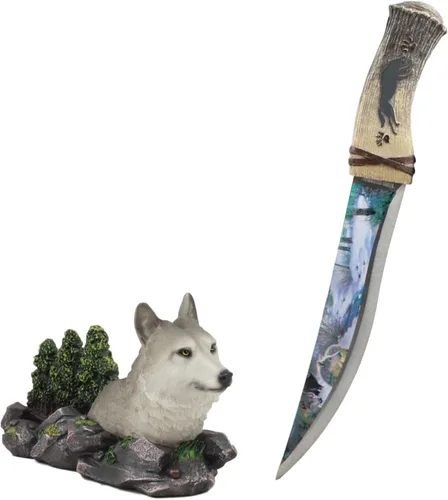 Vista 5 de Ebros Animal Spirit Alpha Grey Wolf in Mountain Forest - Estatua de centro de mesa con hoja de acero inoxidable con hoja de acero inoxidable