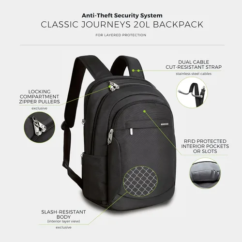 Vista 3 de Travelon - Mochila antirrobo clásica grande multiusos, Negro, Tamaño único