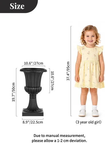 Vista 4 de NUPTIO Urn Planters for Front Porch: 19.7 Inch Set of 2 Black Pedestal Pots