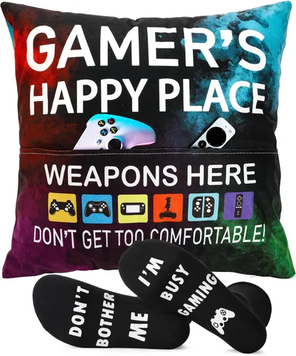 Vista 8 de Regalos de jugador OCCdesign para adolescentes y hombres, decoración para habitación de juegos, juego de funda de almohada para jugador y calcetines