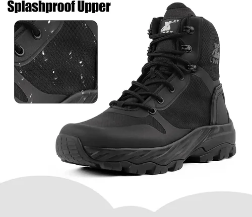 Vista 3 de Botas militares tácticas ligeras para hombre, cómodas, transpirables, duraderas, con cremallera lateral YKK, antideslizantes, botas de combate