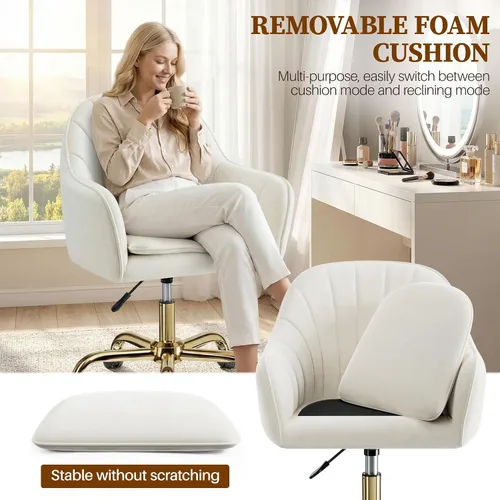Vista 6 de Silla de oficina de tocador, silla de escritorio giratoria con ruedas, silla de maquillaje tapizada para dormitorio, sala de estar, silla moderna