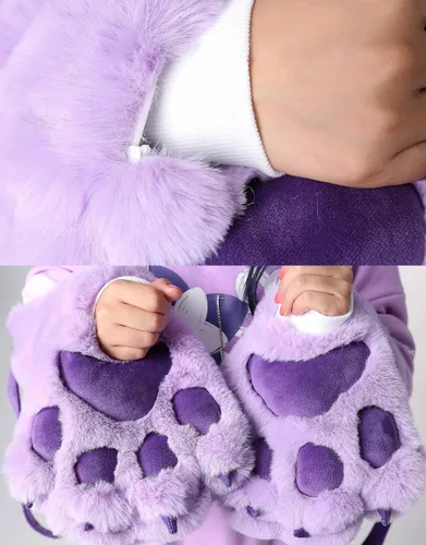 Vista 6 de Cosplay.fm Disfraz de anime para mujer, sudadera con capucha con bolsa desmontable, guantes de pata de gato, sudadera con capucha