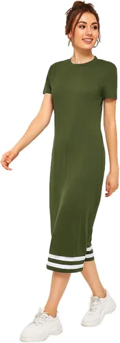 Vista 3 de Romwe Vestido casual de manga corta a rayas para mujer