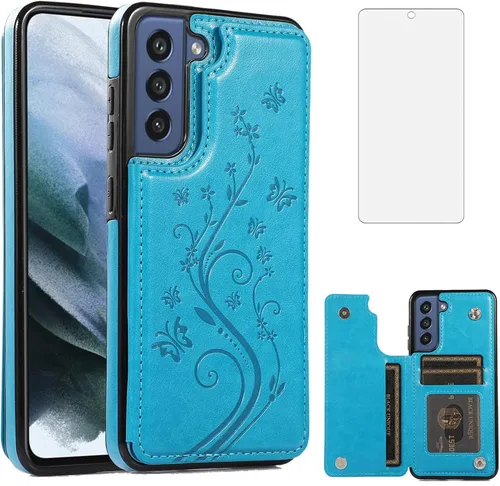 Vista 12 de Funda de teléfono para Samsung Galaxy S21 FE Gaxaly S 21 FE 5G con protector de pantalla de vidrio templado, tarjetero con soporte para tarjetero