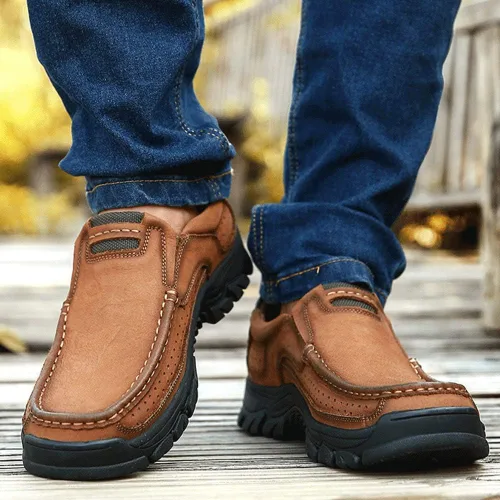 Vista 7 de YONGJIA Mocasines clásicos de cuero para exteriores, antideslizantes, ligeros, transpirables, zapatos casuales para senderismo