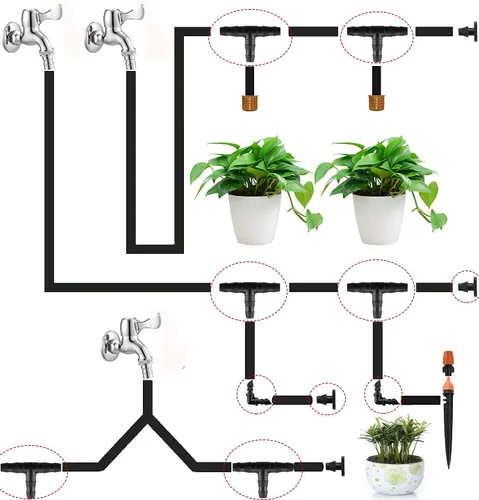 Vista 6 de Kit de 280 piezas de conectores con púas para accesorios de riego, conectores con púas de riego por goteo de 1/4'' kit de accesorios de tubería