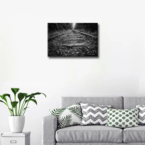 Vista 5 de Arte moderno para pared, lienzo, decoración del hogar, 1 panel, hermosas pistas rústicas de ferrocarril, arte de pared para sala de estar