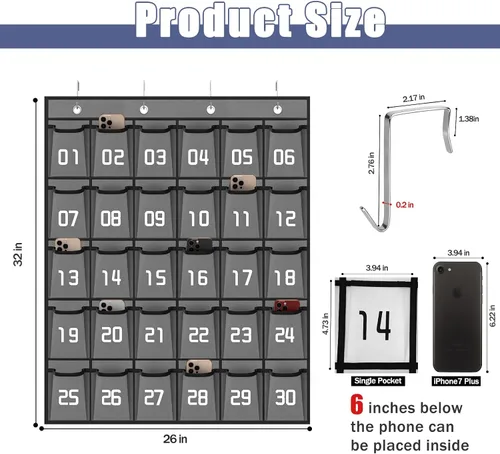 Vista 2 de Loghot Accesorios para el Aula Organizador de Bolsillos para Armario Portador de Teléfonos Celulares Organizador Colgante de Pared y Puerta