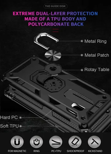 Vista 5 de Funda para Redmi Note 8 Pro M1906G7I con protector de pantalla de vidrio templado, [grado militar] Soporte magnético para anillo de automóvil