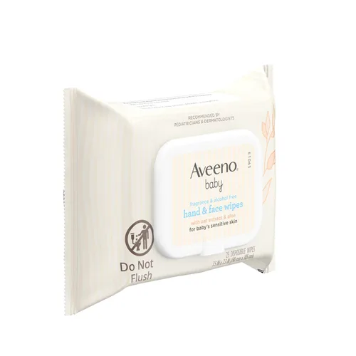 Vista 2 de Aveeno Baby Toallitas para manos y cara sin fragancia con extracto de avena y aloe, toallitas limpiadoras e hidratantes para pieles sensibles, sin