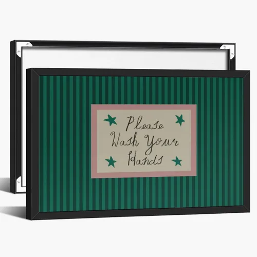 Vista 23 de Green Pink Striped Bathroom Wall Art Please Wash Your Hands Humor Canvas Print Mid Century Modern Poster and Posters for Vintage Bathroom