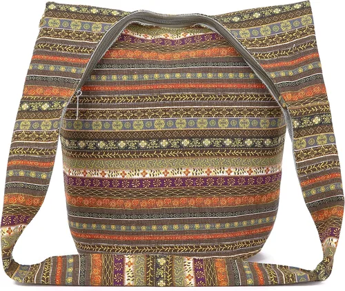 Vista 198 de Bolsa de hombro para mujer, de lona en estilo hippie/bohemio para llevar cruzada al hombro, disponible en diferentes colores y estampados