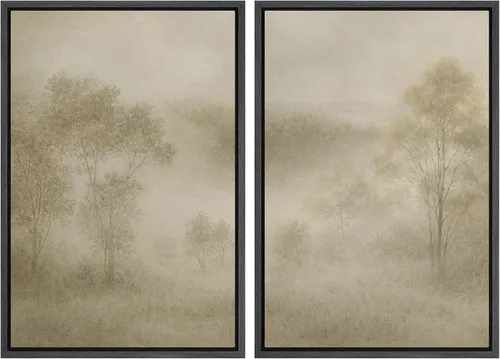 Vista 85 de SIGNWIN Lienzo enmarcado para pared, juego de arte con anillos de árbol de bosque grunge en blanco y negro, ilustraciones de naturaleza silvestre