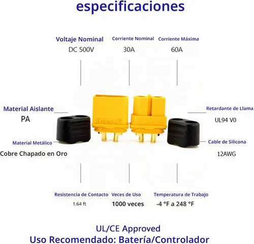 Vista 4 de Amass - 10 pares de conectores de bala XT60H actualizado de XT60 funda hembra y macho chapado en oro para piezas RC
