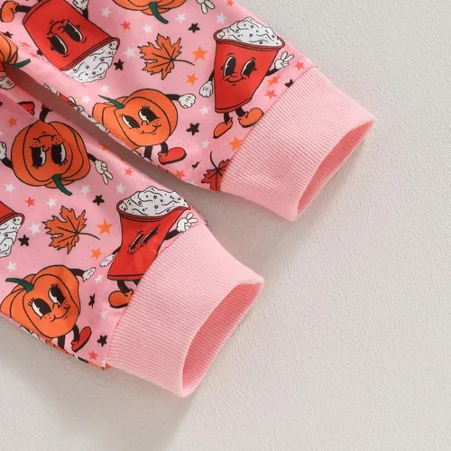 Vista 8 de Kayotuas Conjunto de camisa y pantalones de manga larga con cuello redondo para bebé, disfraz de calabaza, fantasma, calabaza, fantasma, camiseta