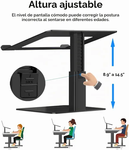 Vista 3 de Soporte para Escritorio de Computadora Portátil, Soporte de Aluminio Ergonómico para Computadora Portátil con Altura Ajustable de 7-15", Elevador