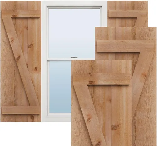 Vista 6 de Ekena Millwork RBJ06S11X018RWR TimberCraft Dos tableros unidos de 5 3/8" Board-n-Batten, contraventanas rústicas de madera (por par), 10 3/4
