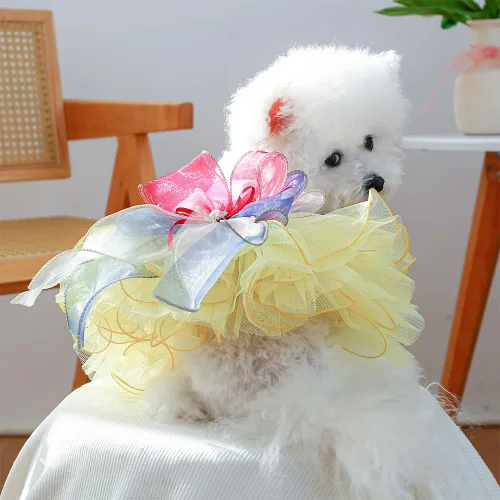 Vista 89 de ANIAC Daisy Vestidos para Perros Pequeños Hembra con Anillo para Correa, Nudo de Lazo Vestido de Boda para Cachorra, Traje de Gato de San Valentín