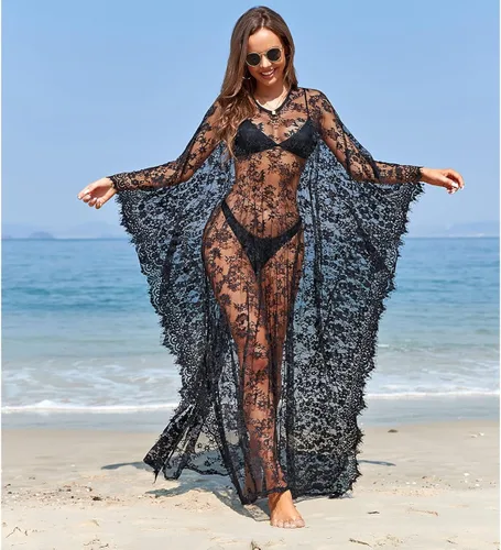 Vista 3 de Traje de baño de encaje bohemio para mujer, traje de baño para mujer, color liso