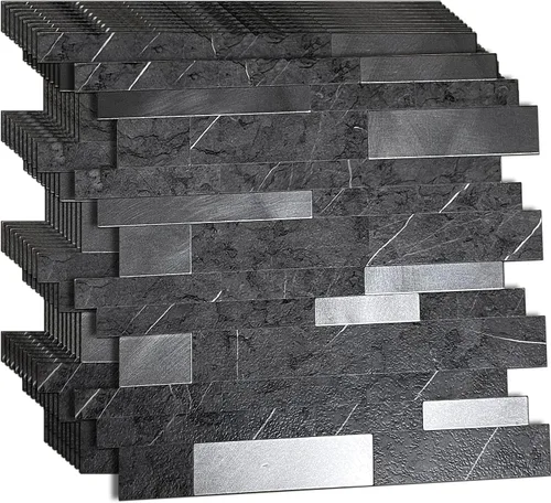 Vista 7 de XUANINY 10 hojas de azulejos metálicos despegar y pegar para protector contra salpicaduras, autoadhesivos de aluminio 3D, adhesivos de pared