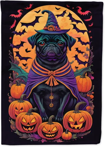 Vista 45 de Caroline's Treasures DAC1466GF - Bandera decorativa para jardín de Halloween de Affenpinscher Witchy para jardín, decoración para patio exterior