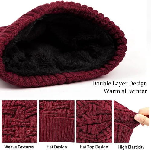 Vista 22 de Loritta Gorro de invierno cálido de punto grueso y holgado para hombre