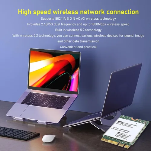Vista 3 de Acogedor RTL8852BE Tarjeta de red M.2, adaptador NIC de 1800 Mbps, mini tarjeta PCIE WiFi compatible con Bluetooth 5.2, banda 2.4G 5G