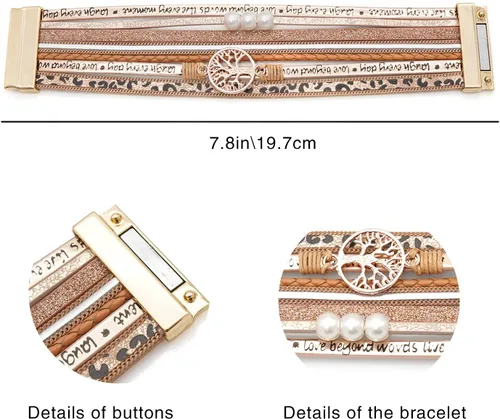 Vista 6 de Wovanoo Pulseras de cuero de leopardo para mujer, pulsera multicapa con hebilla magnética, regalo para cumpleaños, día de la madre, día de San