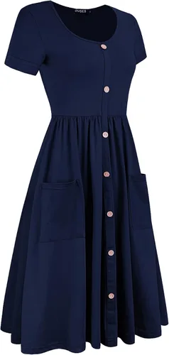 Vista 3 de OUGES - Vestido estilo skater con botones cuello en V y con bolsillos para mujer