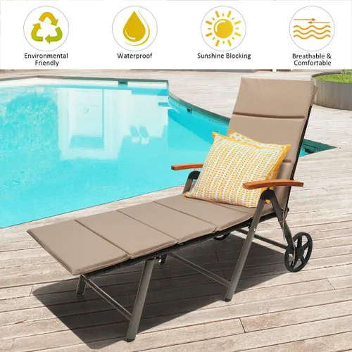 Vista 7 de Tangkula Tumbona de mimbre plegable con respaldo ajustable de aluminio de ratán reclinable con ruedas (mezcla marrón)