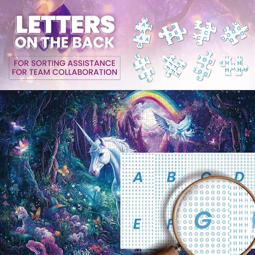 Vista 3 de Rompecabezas de 1000 piezas para adultos, rompecabezas de unicornio Unicornio del bosque de fantasía