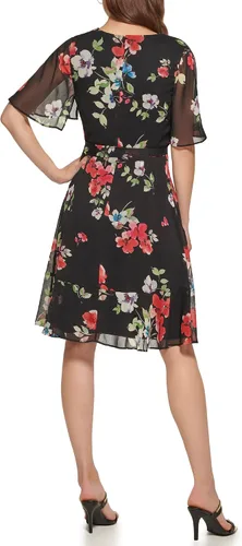 Vista 3 de DKNY Vestido ajustado y acampanado con cuello en V para mujer