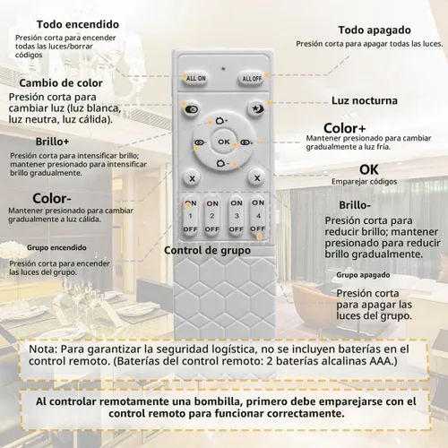 Vista 4 de Bombillas LED inteligentes E12 con control remoto de 2.4 GHz
