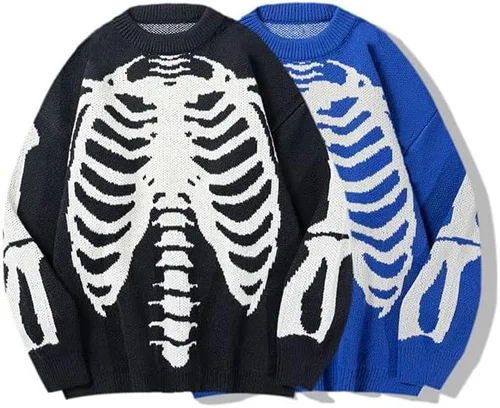 Vista 5 de Y2K - Suéter grunge de hadas, diseño de esqueleto, estilo gótico, ropa urbana, estilo indie, Harajuku